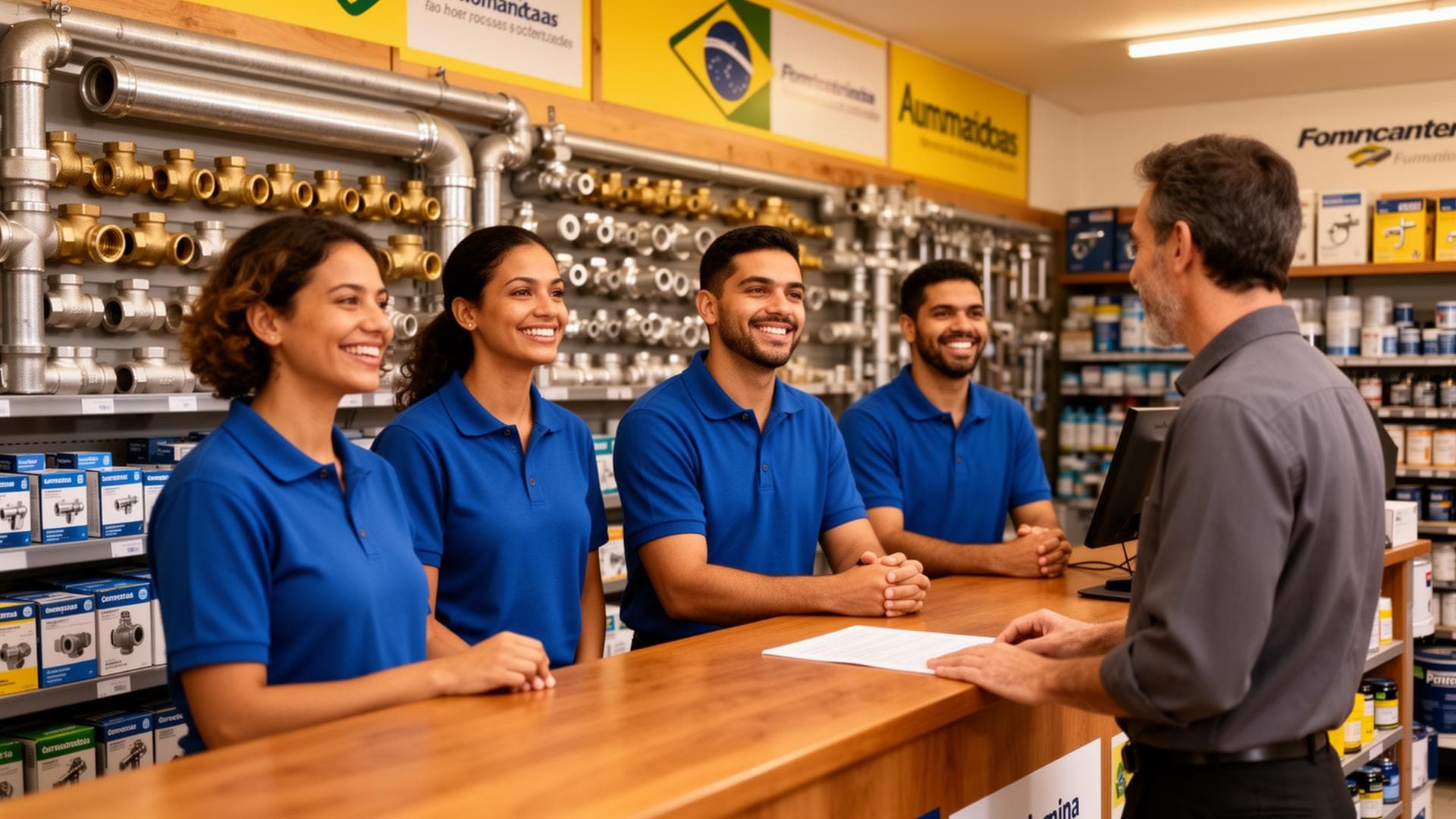Equipe Hidrolon atendendo cliente no balcão
