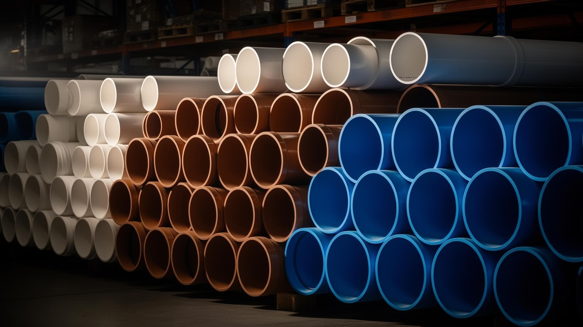 Tubos PVC empilhados